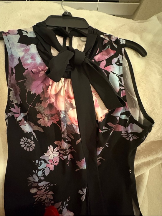 New York & Company Tops - New York & Company Black Halter Top with tie bow with Pink and Blue Floral Print